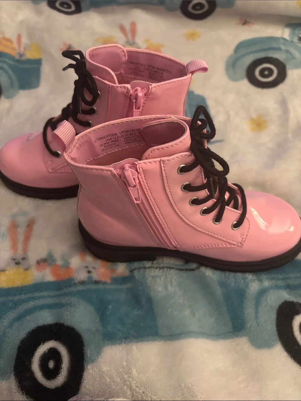 Wonder Nation Pink Patent Combat Boots with Black Laces